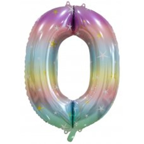 213790 0 NUMERAL PASTEL RAINBOW FOIL BALLOON 87CM/34 INCH . INC HELIUM, WEIGHT, RIBBON