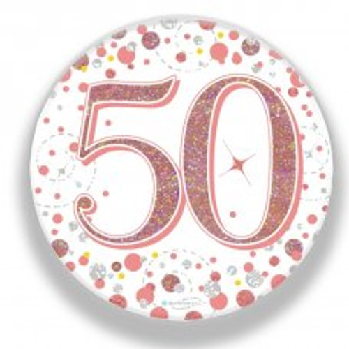 50TH SPARKLING FIZZ ROSE GOLD BADGE 75MM