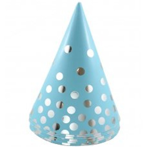 CONE HATS 150MM BLUE/SILVER WITH SILVER FOIL DOTS