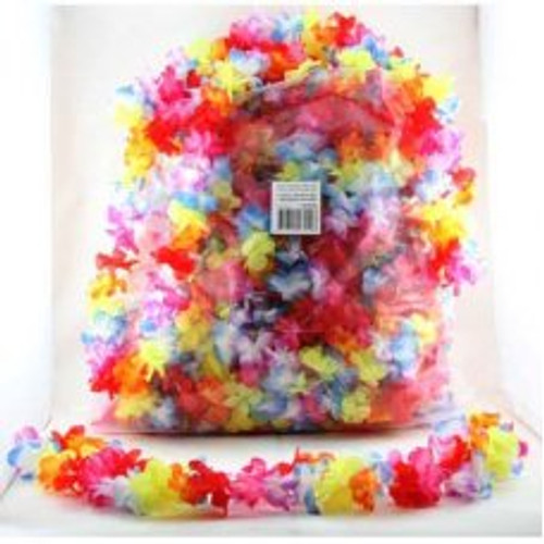 LEIS FLORAL ASSORTED COLOURS BAG 50 ( SOLD ALSO SINGLE $2.50)