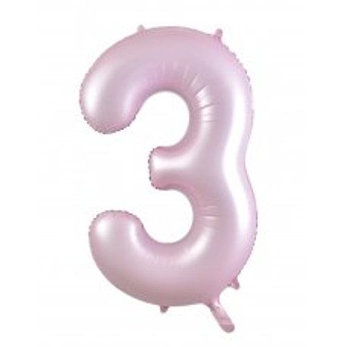 213853 NUMERAL PASTEL PINK 3 FOIL BALLOON 87CM/34" HELIUM INFLATED, RIBBON AND WEIGHT