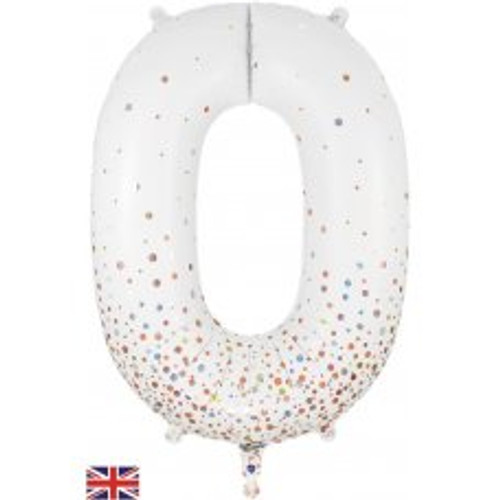 NUMERAL SPARKLING FIZZ ROSE GOLD 0 FOIL BALLOON 87CM/34". HELIUM INFLATED, RIBBON AND WEIGHT