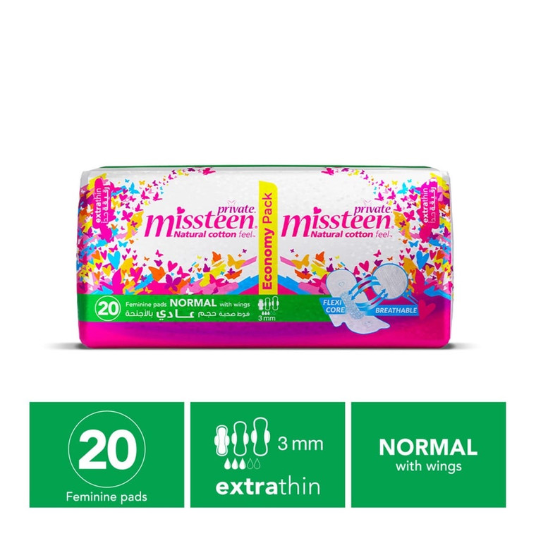 Private Natural Cotton Feel Extra Thin Miss Teen Sanitary Pads 20 pcs