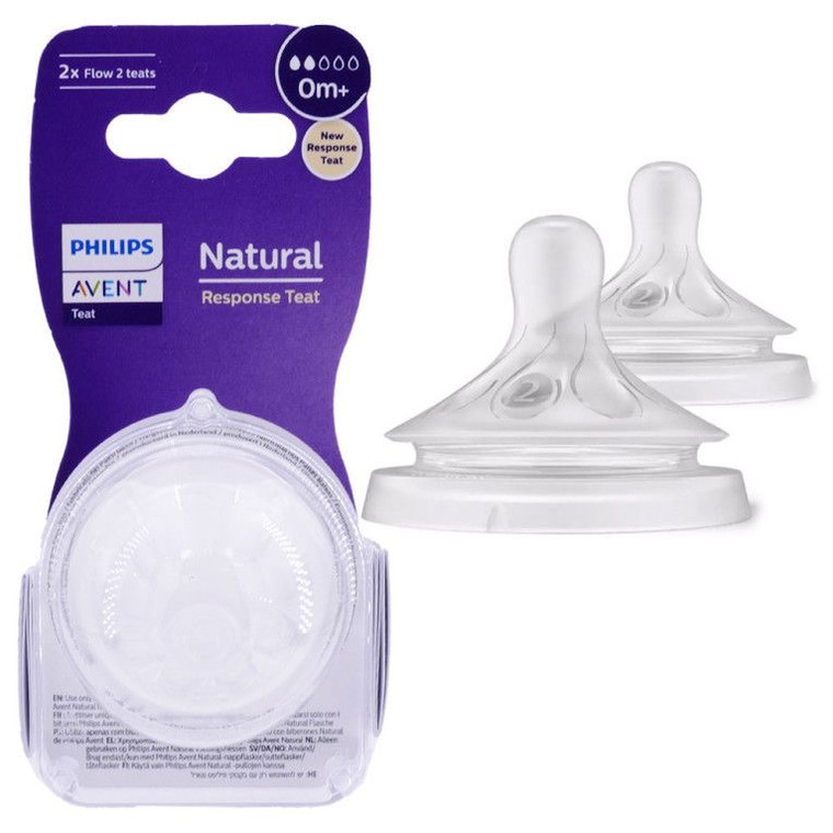 Avent 2 Disposable Silicone Teats First Flow Natural 0M+