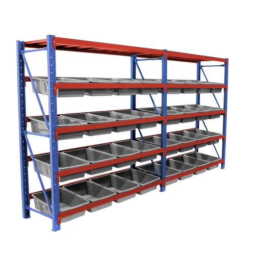 4m x 0.6m x 2m Shelving Blue & Orange with tub