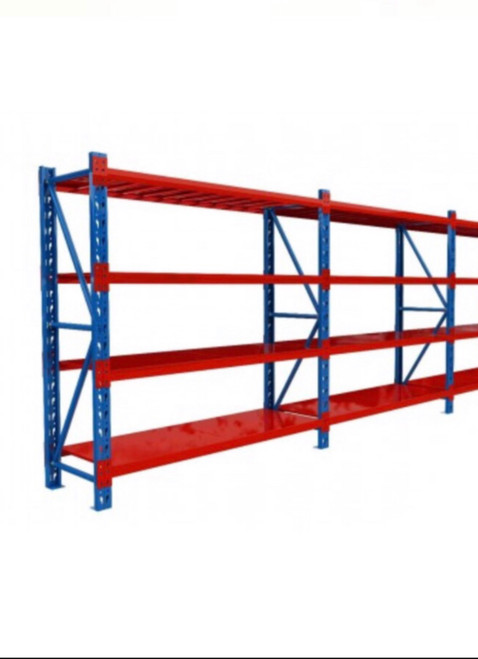 8m x 0.6m x 2.4m Heavy Duty Shelving - Blue & Orange