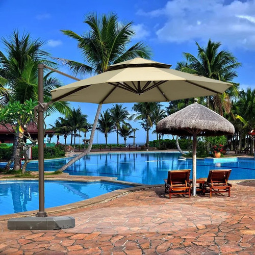 Seville Octagonal Outdoor Cantilever Umbrella with Base - Mocha