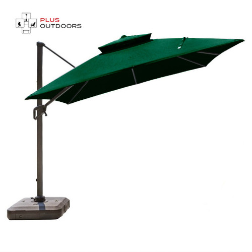 Seville Square Outdoor Cantilever Umbrella with Base - Green