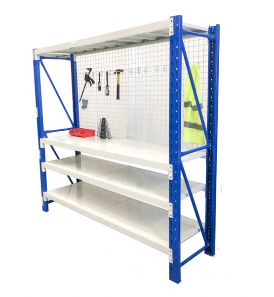 2m workbench shelving Blue & Grey set with 2m mash net