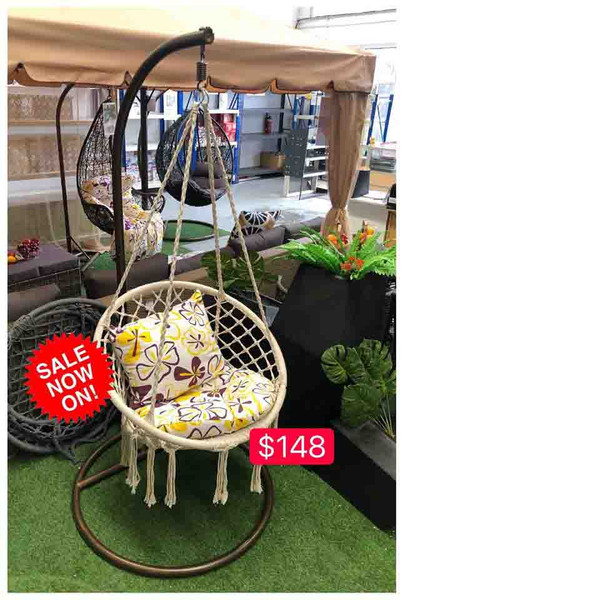 Hanging Hammock Chair Outdoor/Indoor -Cream (Chair,Cushion & Stand)