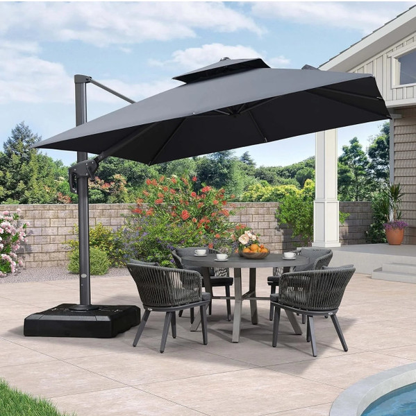Seville Square Outdoor Cantilever Umbrella with Base - Charcoal