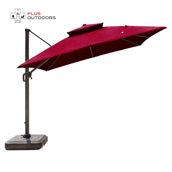 Seville Square Outdoor Cantilever Umbrella with Base - Red