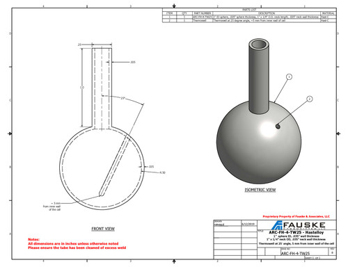 ARC Test Cell, Hast-C, 1/4" neck, thermowell, 25 degrees
