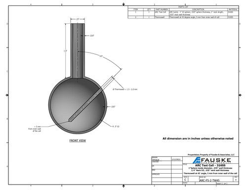 ARC Test Cell, 316SS, 1/4" neck, thermowell, 45 degrees