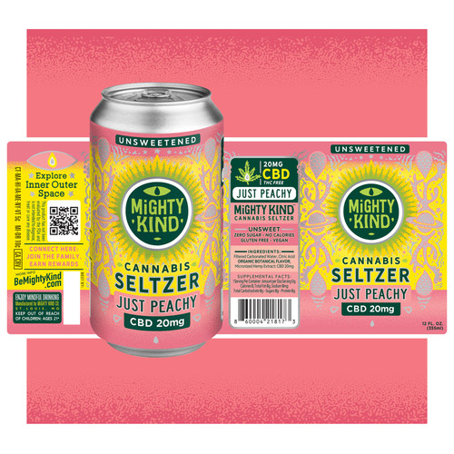 Mighty Kind's 20mg Just Peachy CBD hemp derived cannabis seltzer is unsweetened and made with zero sugar!