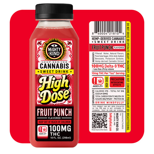 Mighty Kind 100mg Fruit Punch Sweet Drink contains 100mg of THC per bottle!