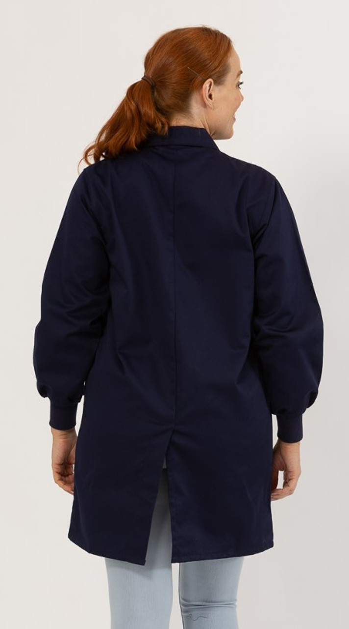 Knit Cuff Lab Coat Navy - Concealed Pockets - Lab Coat Co