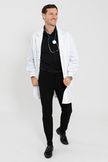 White Knit Cuff Lab Coat - Inner Pockets -  Pharmacy Coat