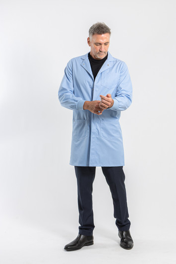 Simmons Knit Cuff Lab Coat - Unisex Cashmere Blue