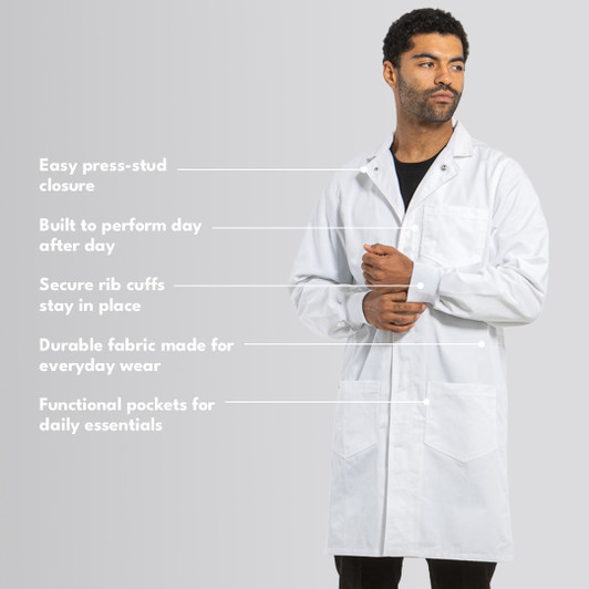 Simmons Knit Cuff Lab Coat - Unisex White