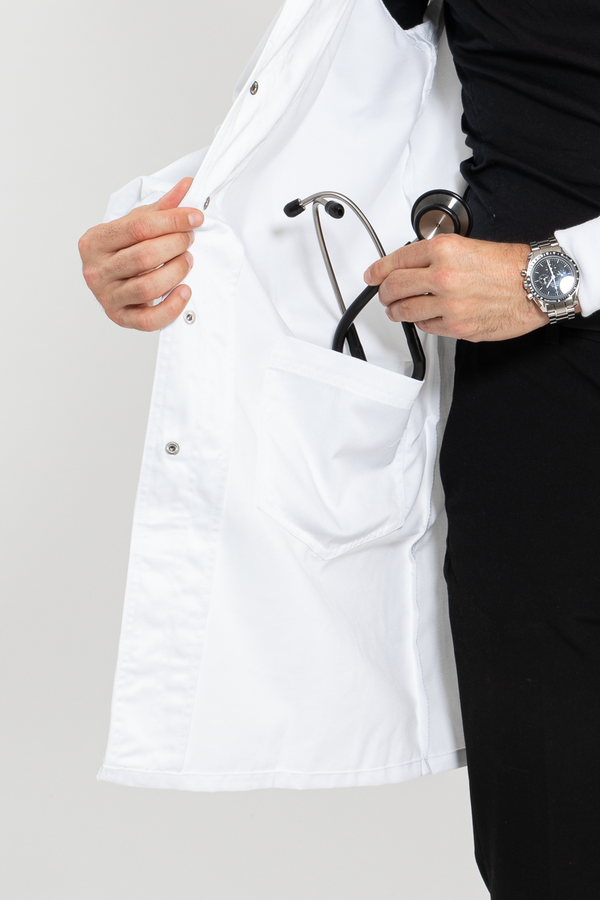 Essential White Knit Cuff Lab Coat - Inner Pockets -  Pharmacy Coat