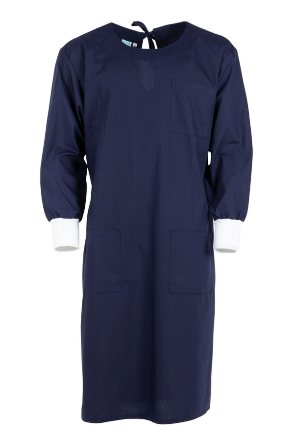 Essential Knit Cuff Navy Lab Gown - White Cuffs