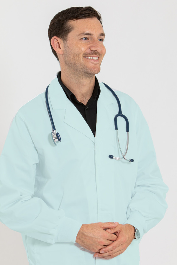 Essential Knit Cuff Lab Coat Sea Foam - Inner Pockets - Pharmacy Coat