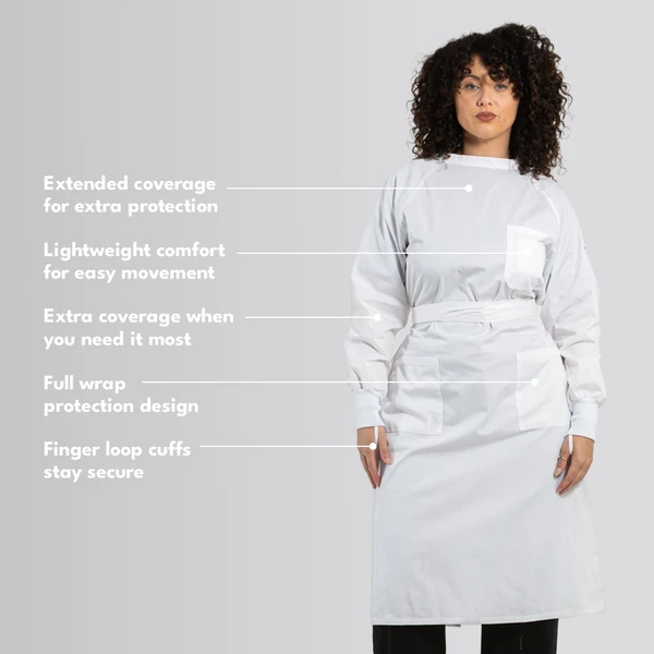 Clarke Hi-Neck Lab Gown - White