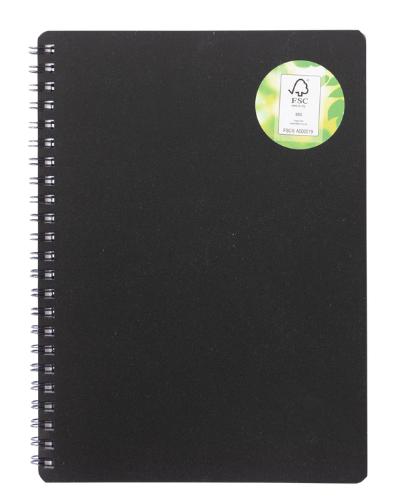 A4 140pg Black Spiral Notebook