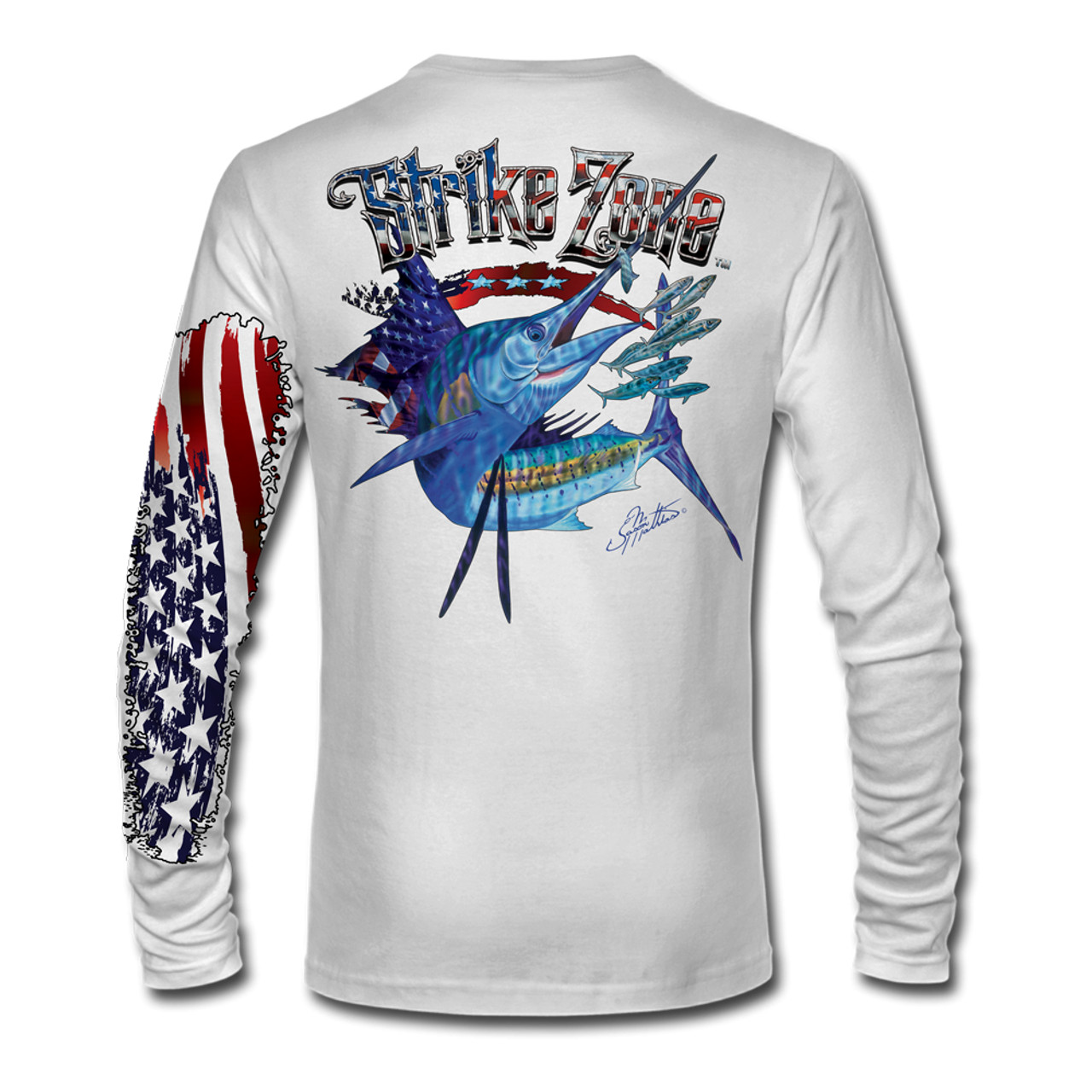 American Flag Skull Fish Hook Long Sleeve Fishing Shirts