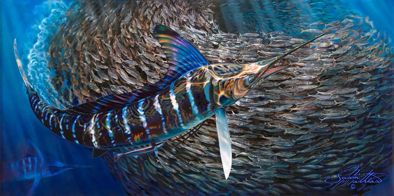 Striped Gem (Striped Marlin & BaitBall) - Jason Mathias Art Studios