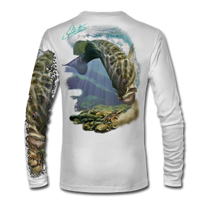 White back view
This shirt is truly awesome, featuring Jason Mathias's "Smallmouth Bass" fine art design sublimated onto our superior technology that definitely makes for a top favorite among all anglers and outdoor enthusiast world wide! 