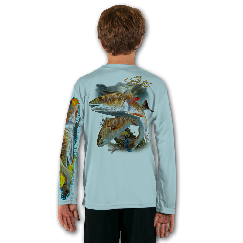 Youth LS High Performance tee shirt (Redfish) - Jason Mathias Art