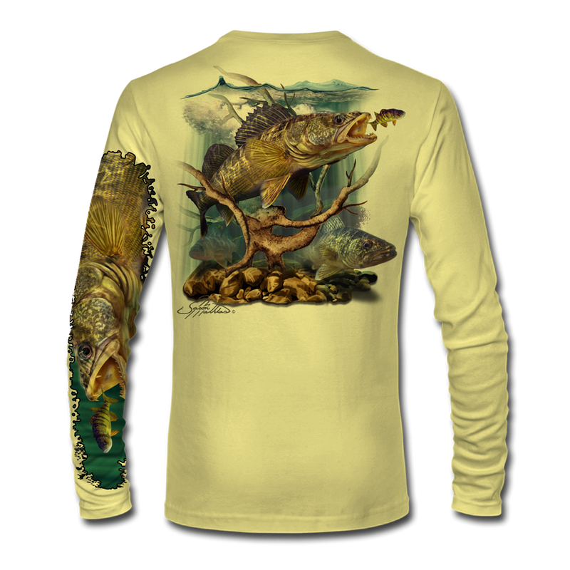 Fishing Jumping Walleye Adult Short Sleeve T-Shirt-Forest Green-XXXL