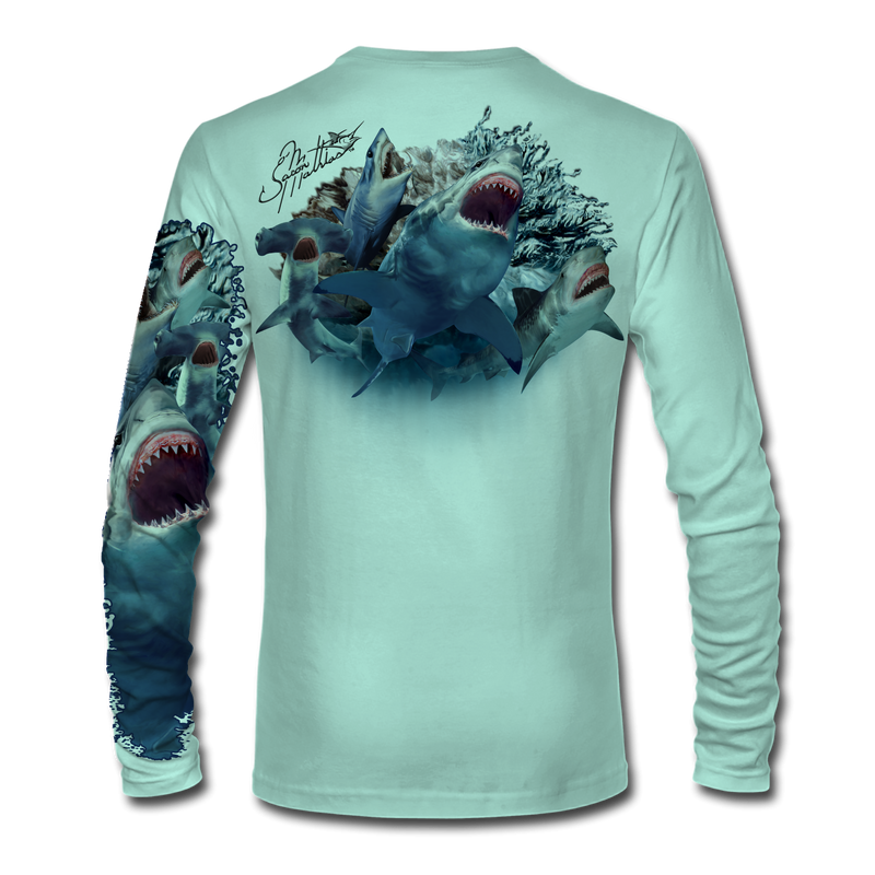 Long Sleeve High Performance shirt (Shark Slam) - Jason Mathias Art Studios
