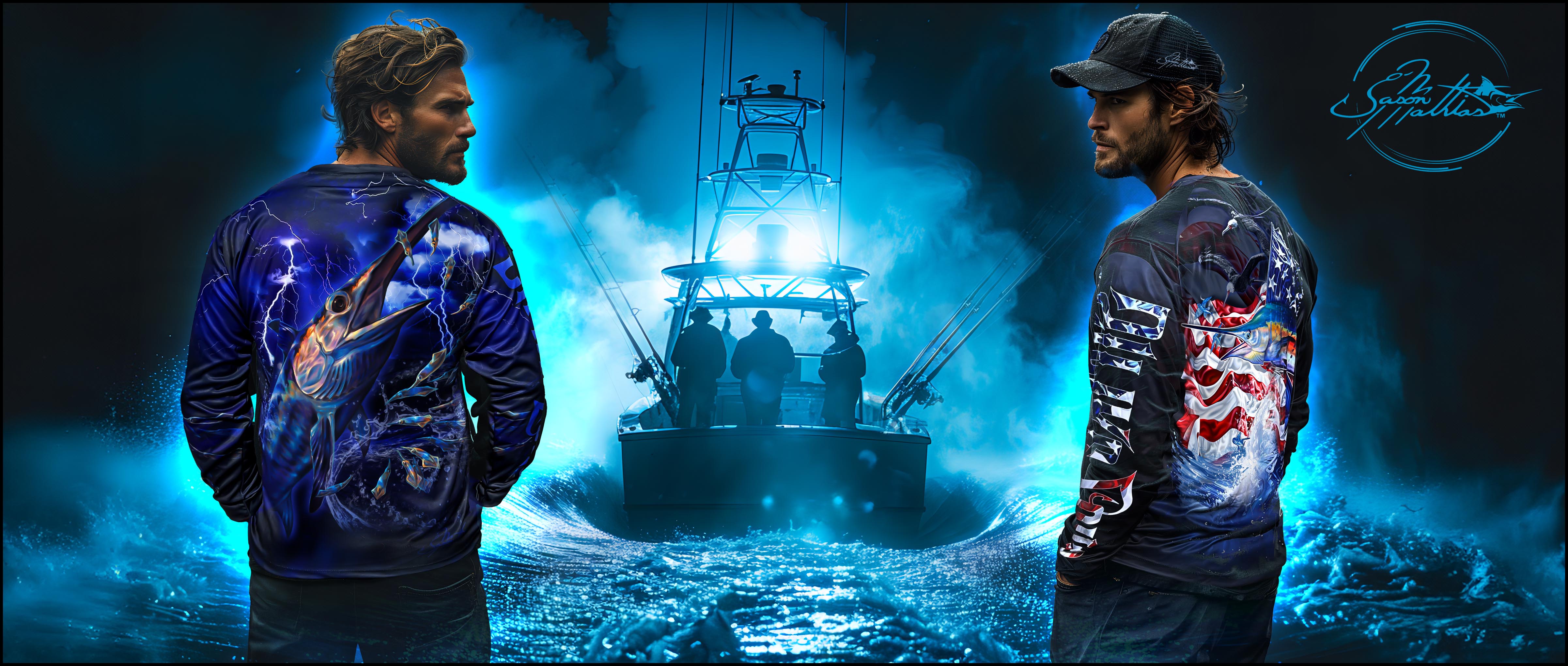 Fishing Shirts, T-shirts, High Performance, Fine Art Shirts, American made, Jason Mathias, Strike Zone, Gear, Apparel, Sailfish, Swordfish, Offshore fishing, Gamefish, Sportfish, night, dark, black, storm, pelagic