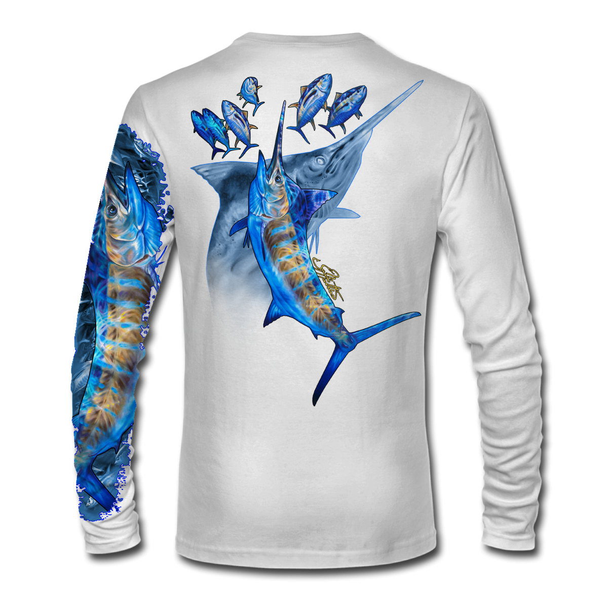 Just Hook 'Em™ Men's Long Sleeve Sliver Performance Marlin Shirt 