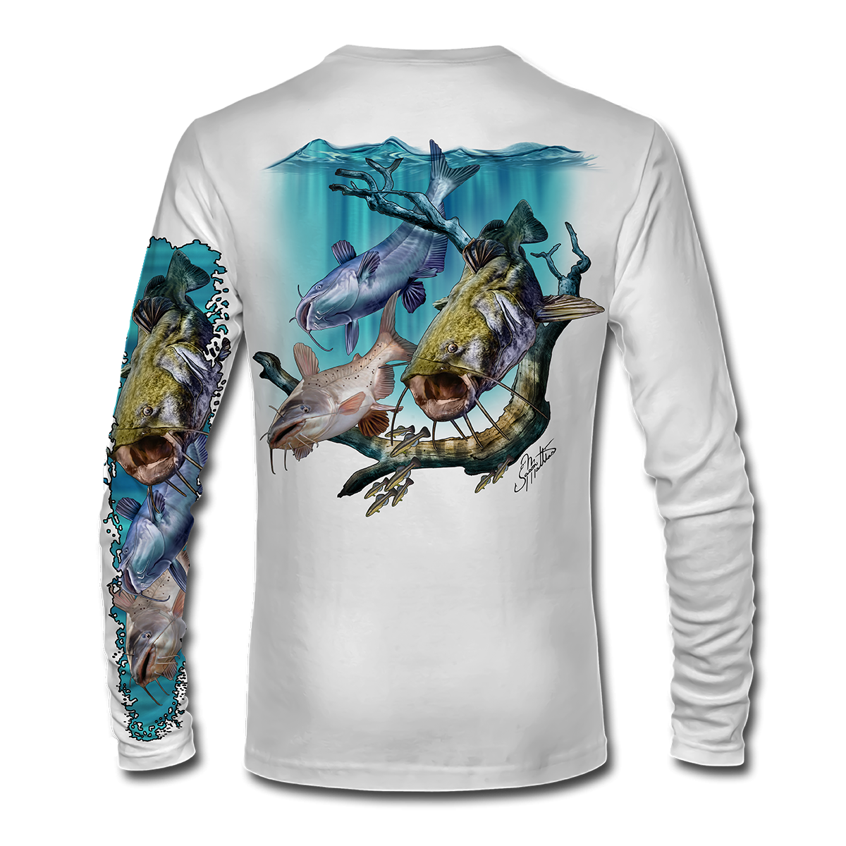 Fair Game Catfish Long Sleeve Shirt, River Blue Channel, Fishing Graphic  Tee-Light Blue-Large 