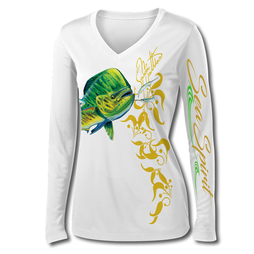 jason-mathias-sea-spirit-womens-v-neck-mahi-dorado-dolphin-shirt-white-front-shirt-copy.png