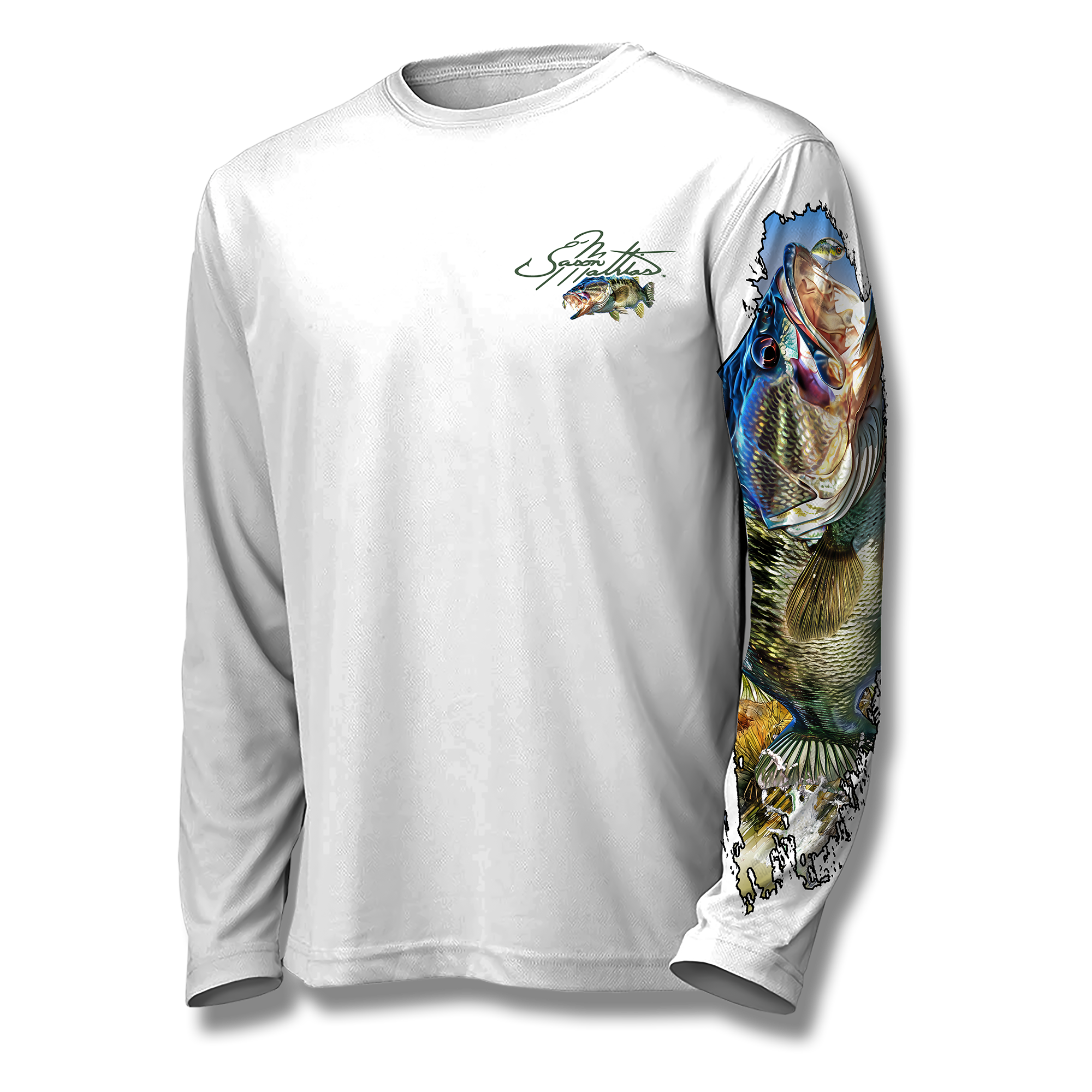 largemouth-bass-performance-moisture-wicking-upf50-fishing-shirt-jason-mathias-art-white-front.png