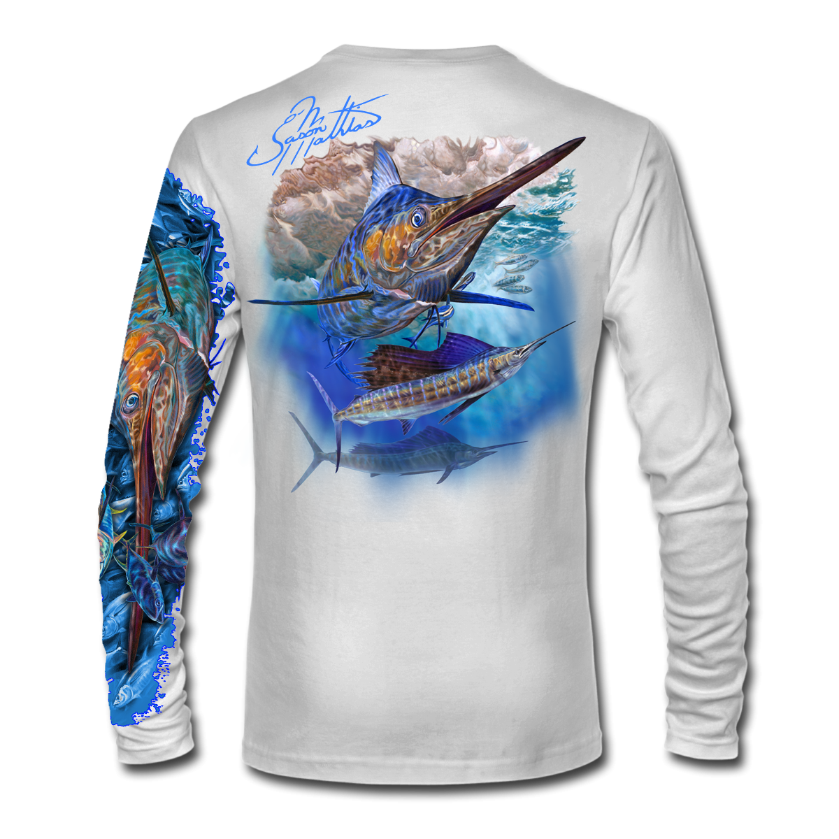 Youth LS High Performance tee shirt (American Flag Marlin) - Jason Mathias  Art Studios