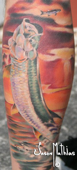 Tarpon feeding softshell crab tattoo