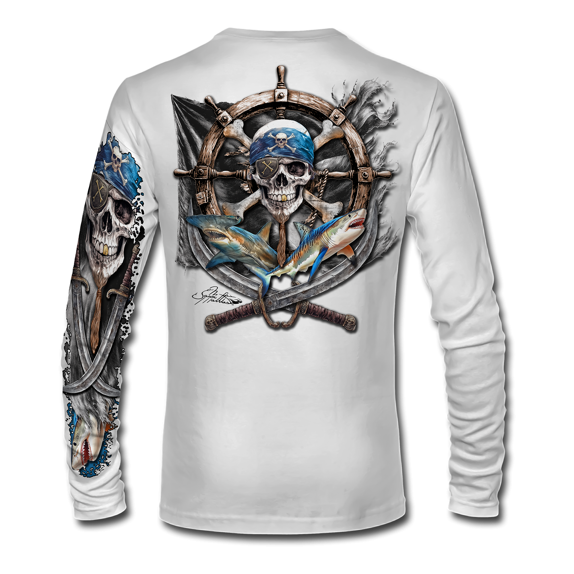 tiger-shark-hammerhead-pirate-flag-performance-shirt-white-back.png