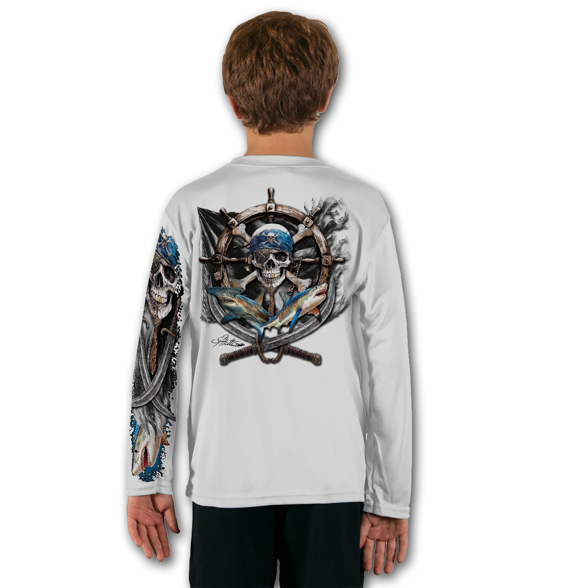 tiger-shark-hammerhead-pirate-flag-performance-shirt-youth-white-back.png