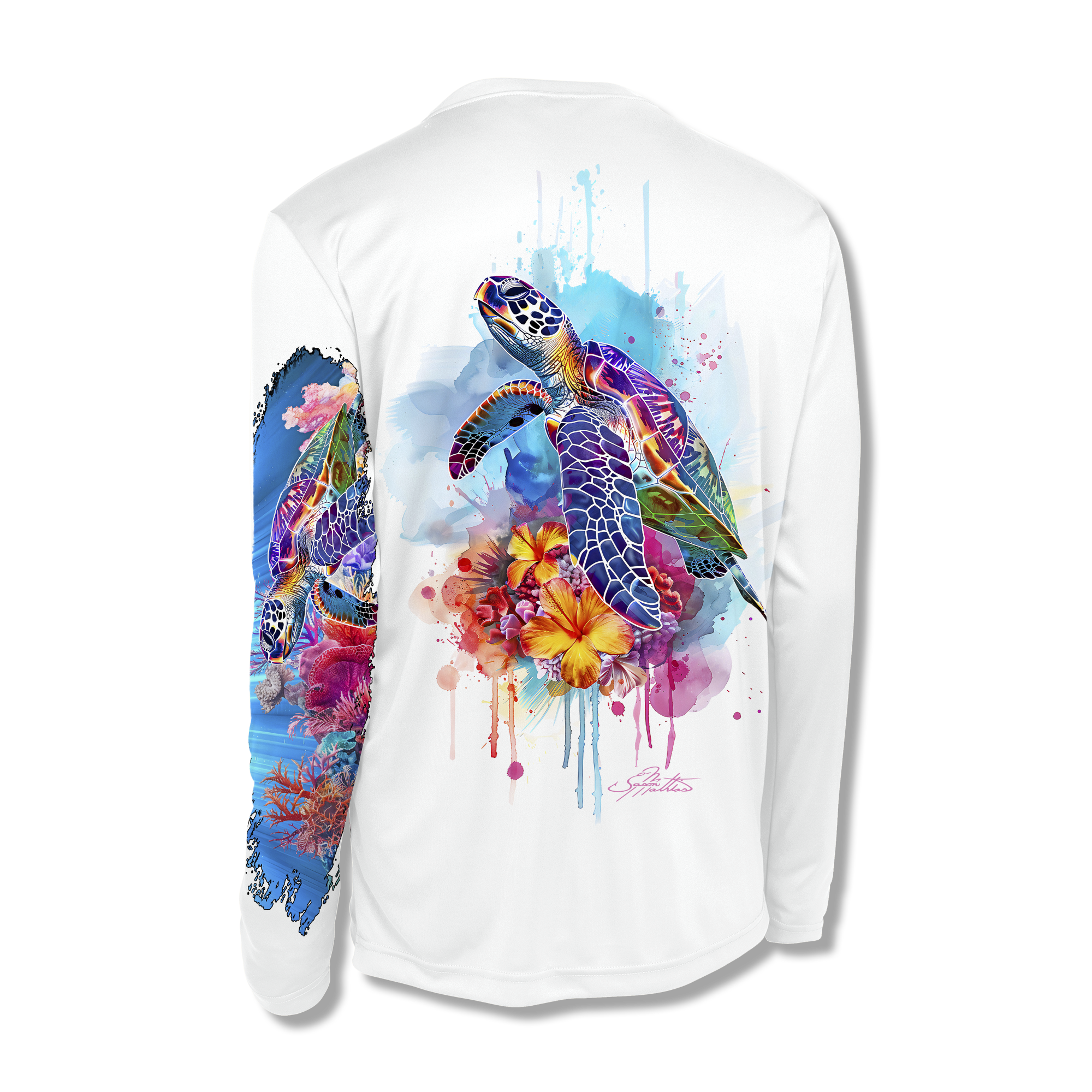 women-apparel-shirts-beachwear-tropical-boating-resortwear-vacation-vneck-high-performance-upf-sunprotective-clothing-seaturtle-sealife-underwater-floral-hibiscus-plumeria-turtle-flowers-jason-mathias-2.png