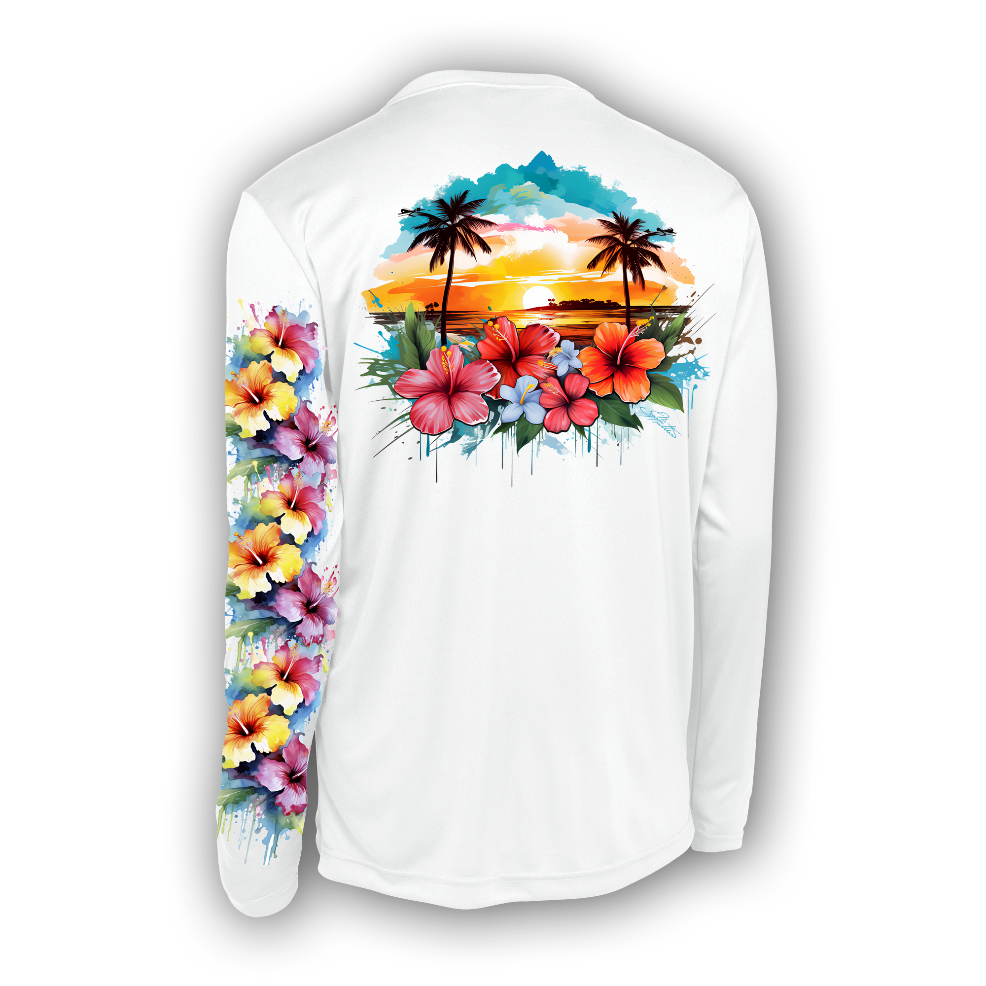 womensapparel-sunprotection-sunset-hibiscusflower-floral-tropical-beachwear-vacation-islandwear-upf-boating-jasonmathias-shirts-t-shirts.png