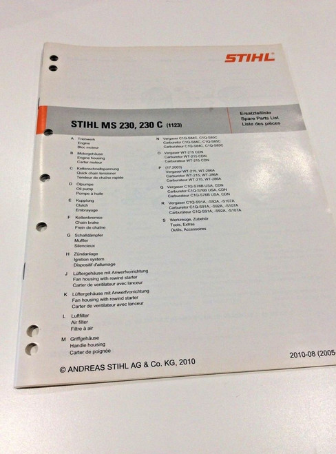 Workshop Spare Parts List for Stihl MS 230 - MS 230 C 0452 531 1323
