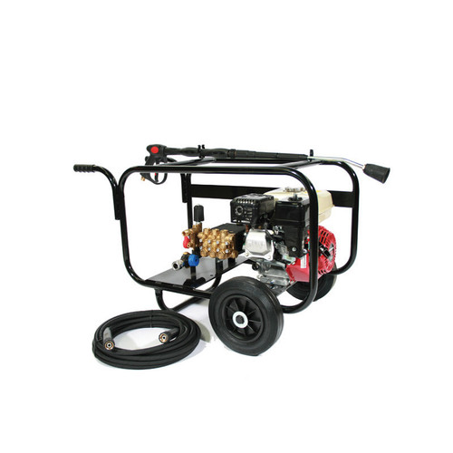 Honda PW140 PH12T 2000 PSI Petrol Pressure Washer - JMPW140PH12T
This 2000 PSI / 140 BAR Pressure Washer is powered by the robust Honda GX160 Industrial petrol engine. Designed for heavy commercial or professional use, the PW140 PH12T is fitted with an Interpump pump unit and a 2:1 reduction gearbox for longevity. This pump gives a water flow of 12 litres per minute and comes with a chemical induction as standard. A solid wheeled heavy duty crash frame trolley protects the unit from potential damage and gives you easy mobility whether in use or for transportation.

This pressure washer is also available in just a heavy duty crash frame.
Uses : 

Tool and Plant Hire
Industrial Use
Construction
Landscaping
Facilities Management
Vehicle Valeting
Cleaning Contractors
Heavy Domestic Use
Other Trades Where Heavy and Frequent Use is Required.
Included with the Pressure Washer : 

10 Metres of High Pressure Hose
Lance and Trigger
Suction Filter Pipe
Chemical Induction Pipe
2:1 Reduction Gearbox