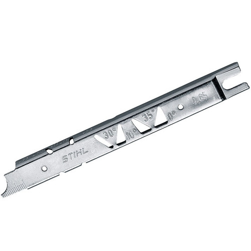 Stihl Filing Gauge for 1/4" P  - 0000 893 4005

For checking side and top plate cutting angle, tooth length and depth gauge setting, for cleaning the groove and oil inlet hole in the guide bar.