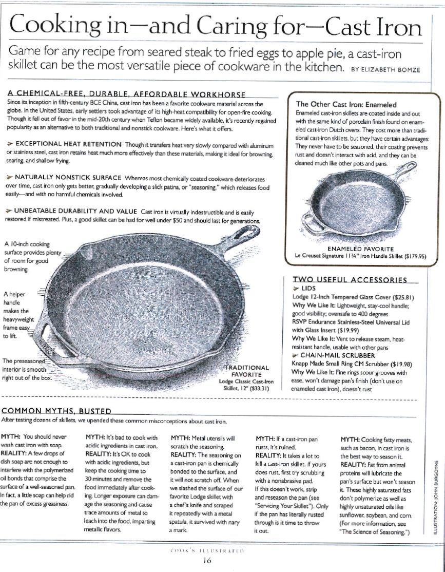 Cooks Illustrated How To Cooking In & Caring For Cast Iron Jan Feb